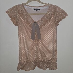 Misch Masch Polka Dot Top Tan White Size 38 Feminine Minimalist Japanese Brand